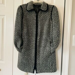 Talbots Sweater Black White Wool Blend Coatigan Sweater Knit Side Pockets XSmall